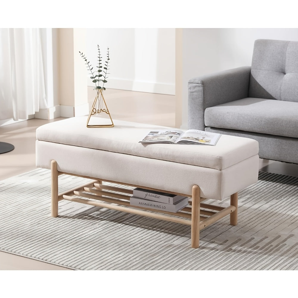 1pc Modern Storage Ottoman Bench Sherpa Upholstered End Of Bench with Seating And Wood Shoe Rack Long Entryway Bench for Bedroom\u002FLiving Room\u002FFoyer
