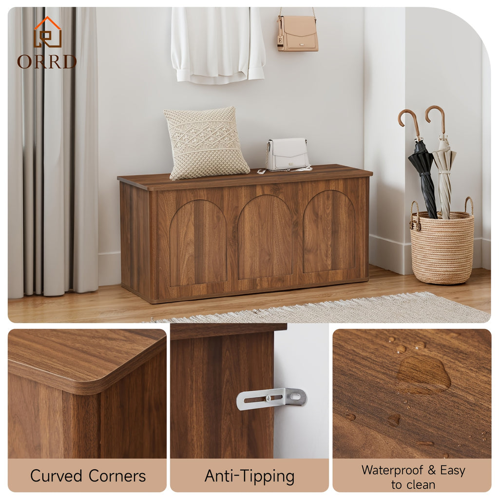 ORRD 43'' Flip-Top Storage Chest - Solid Wood & MDF Farmhouse Bench with Shoe Storage, Wood Trunk for Entryway, Bedroom, Living Room | Heavy-Duty, -Tip, Curved Edges (Compatible with wood floors)