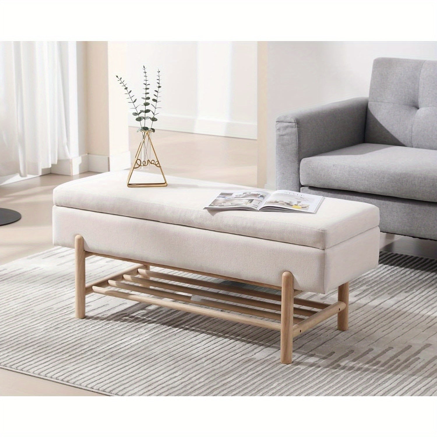 1 Pc Bedroom Living Room Modern Storage Stool, with Wooden Shoe Rack, Long Seat Stool, and Storage Corridor Stool At The End of The Bed, Suitable for Farmhouses\u002F corridors\u002F lobbies