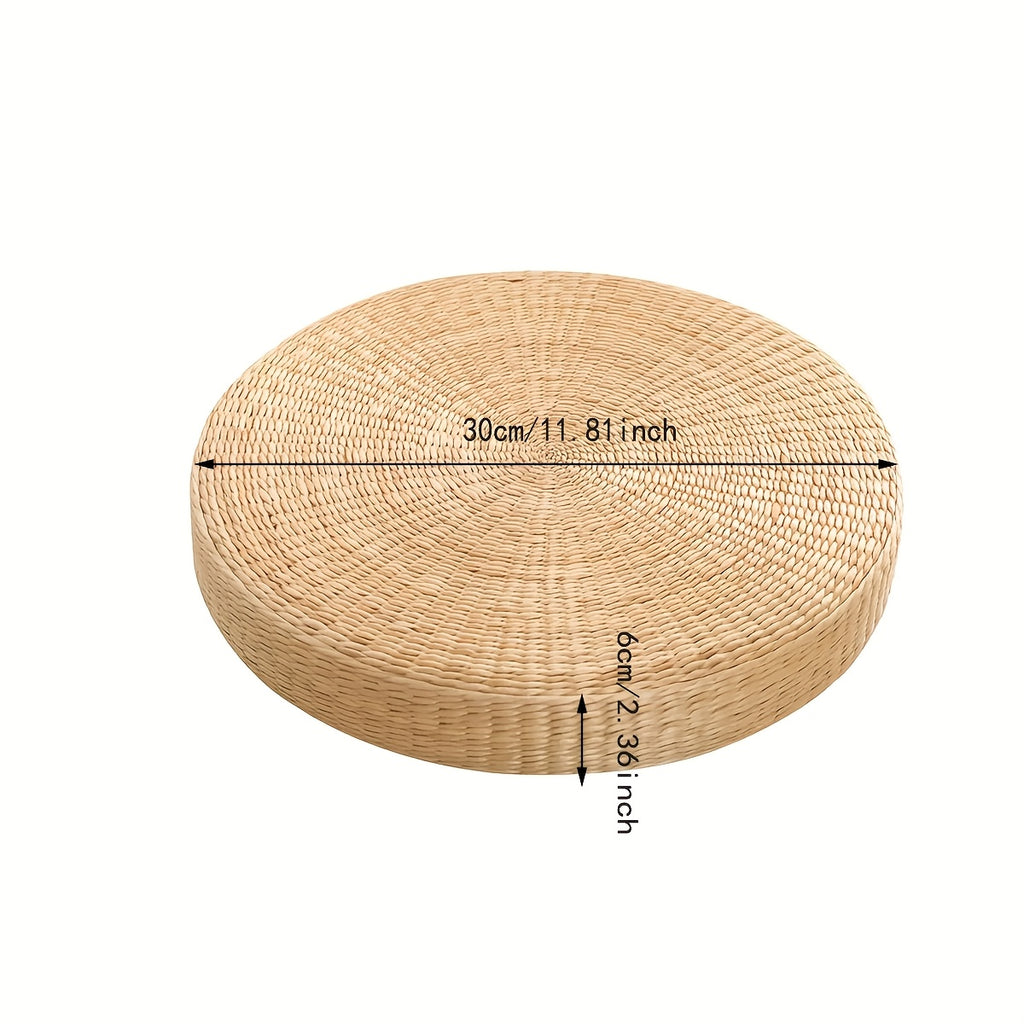Round Handwoven Straw Floor Cushion, Japanese Tatami Pillow for Yoga, Meditation And Home Seating