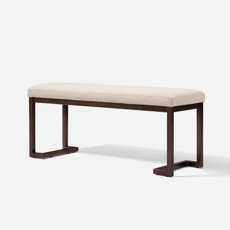 48 Inch Modern Upholstered Bench with Sturdy Metal Frame - Boucle Fabric in White Cream Beige, Noise-Reducing & Stable No-Assembly Indoor Bench for Entryway, Living Room, Bedroom, Hallway - Luxury Accent Seating ( Color