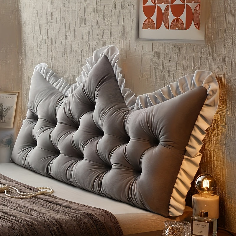Large Vintage Tufted Backrest Cushion with Ruffle Trim - Soft Suitable for Sofa & Bed, Neutral Gray\u002FPearl Gray\u002FMica Gray\u002FPearl White\u002FEmerald Green Pillow, Hand Washable -Filled Cushion for Home Decor,,