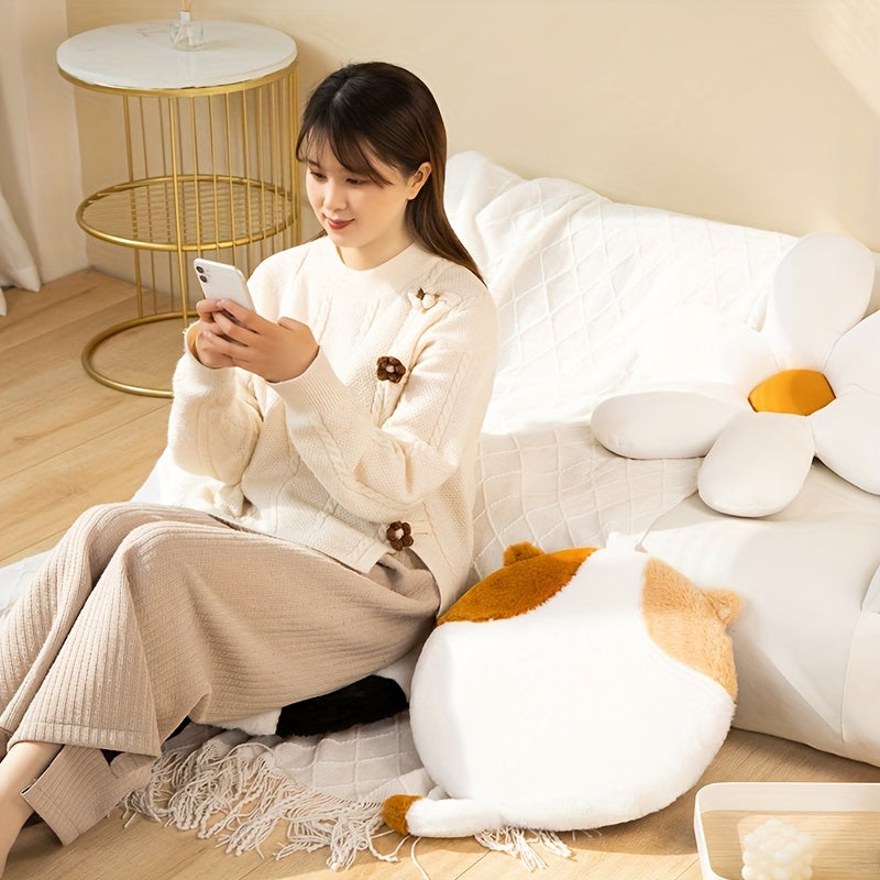 1pc Cat Plush Throw Pillow - Round Cushion, Suitable for Living Room, Study Chair - Hand Wash Special, Mixed Color Zipper Design, All-Season Comfortable Home Decor, Fun Room Embellishment, Splicing Style