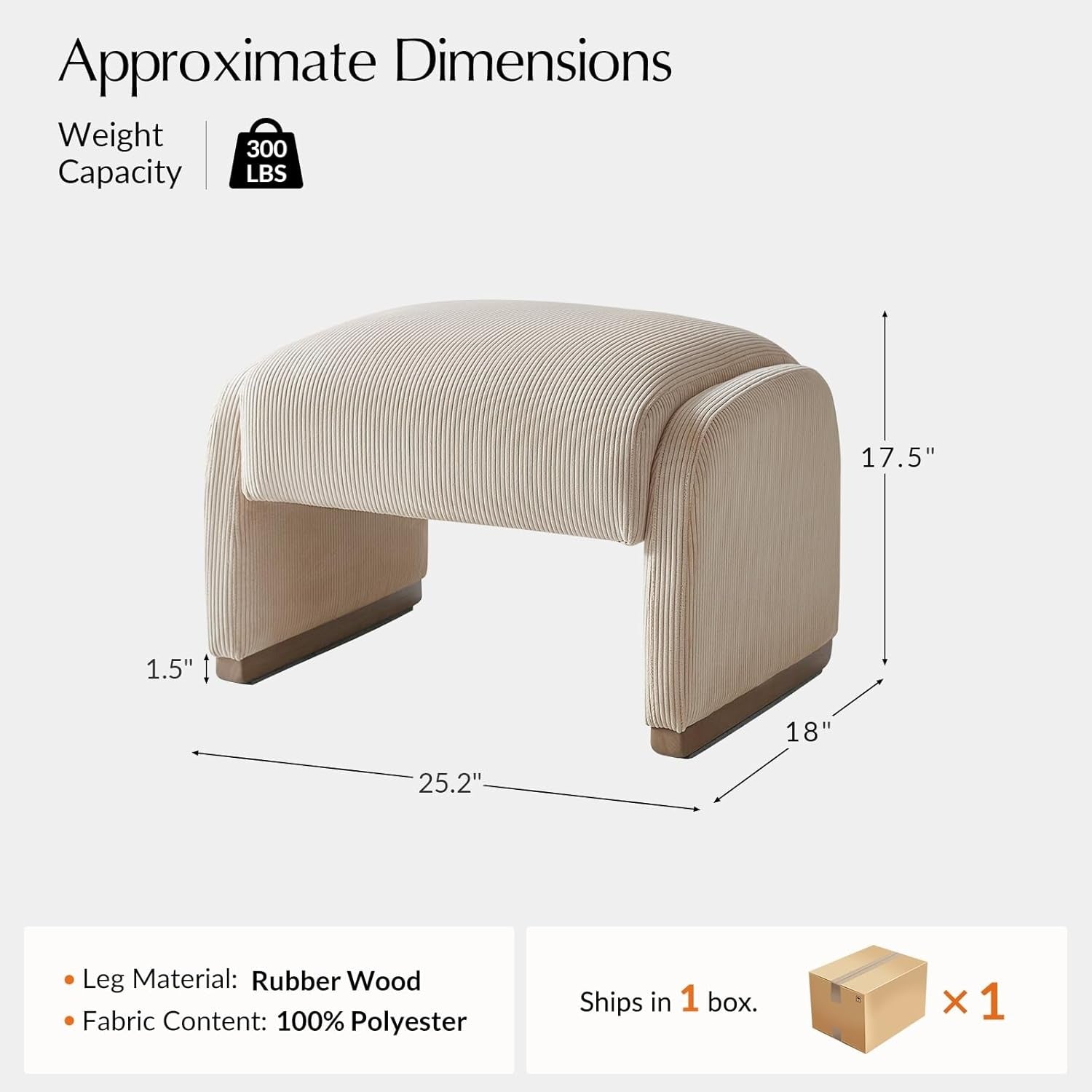 Modern Corduroy Ottoman with Solid Wood Legs, Foot Stools Ottoman with Versatile Footrest, Extra Seat And Decorative Accent