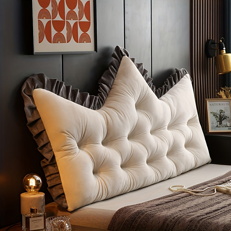 Large Vintage Tufted Backrest Cushion with Ruffle Trim - Soft Suitable for Sofa & Bed, Neutral Gray\u002FPearl Gray\u002FMica Gray\u002FPearl White\u002FEmerald Green Pillow, Hand Washable -Filled Cushion for Home Decor,,
