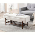 1pc Modern Storage Ottoman Bench Sherpa Upholstered End Of Bench with Seating And Wood Shoe Rack Long Entryway Bench for Bedroom\u002FLiving Room\u002FFoyer