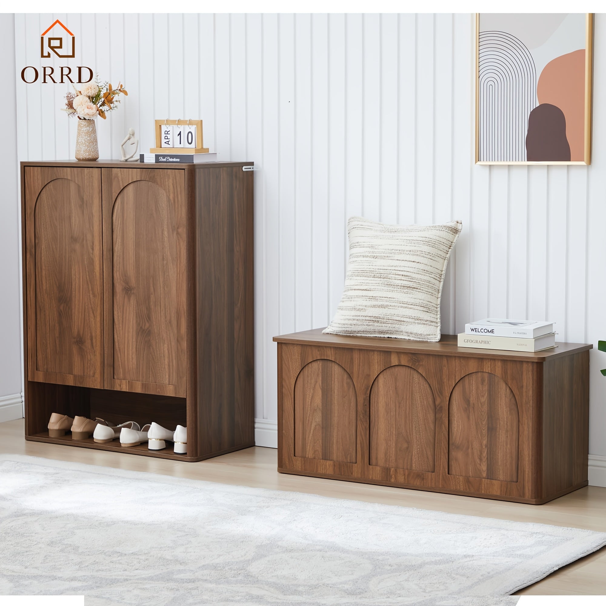ORRD 43'' Flip-Top Storage Chest - Solid Wood & MDF Farmhouse Bench with Shoe Storage, Wood Trunk for Entryway, Bedroom, Living Room | Heavy-Duty, -Tip, Curved Edges (Compatible with wood floors)