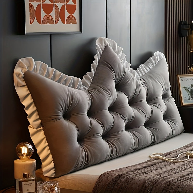 Large Vintage Tufted Backrest Cushion with Ruffle Trim - Soft Suitable for Sofa & Bed, Neutral Gray\u002FPearl Gray\u002FMica Gray\u002FPearl White\u002FEmerald Green Pillow, Hand Washable -Filled Cushion for Home Decor,,
