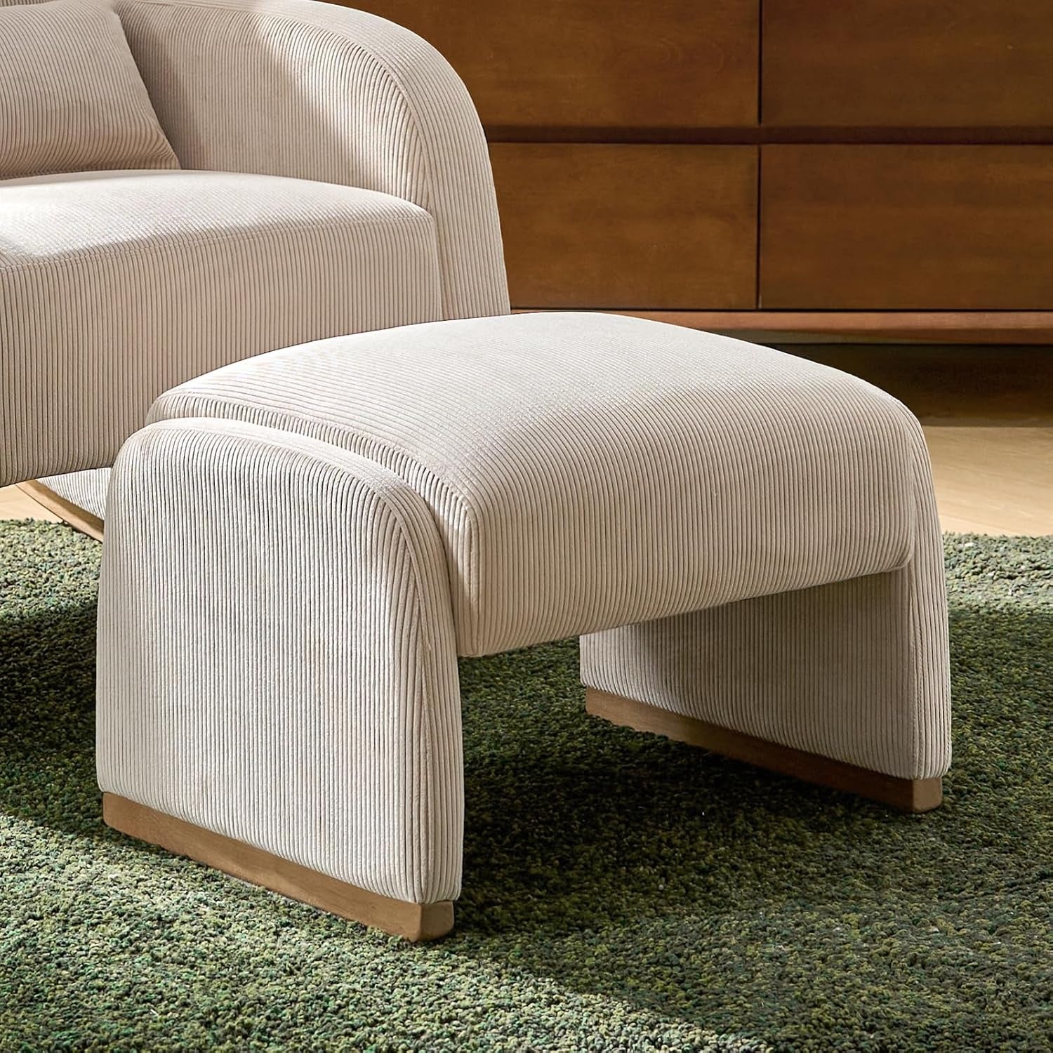 Modern Corduroy Ottoman with Solid Wood Legs, Foot Stools Ottoman with Versatile Footrest, Extra Seat And Decorative Accent