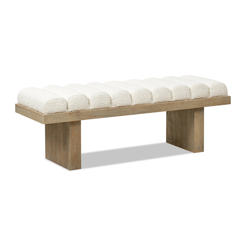 Modern Accent Bench with Boucle Fabric Upholstery - Ivory White & Neutral Tones, Sturdy Construction & Plush Cushioning, 27\