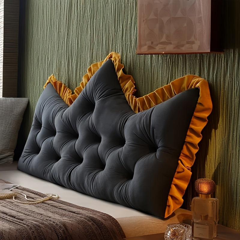 Large Vintage Tufted Backrest Cushion with Ruffle Trim - Soft Suitable for Sofa & Bed, Neutral Gray\u002FPearl Gray\u002FMica Gray\u002FPearl White\u002FEmerald Green Pillow, Hand Washable -Filled Cushion for Home Decor,,
