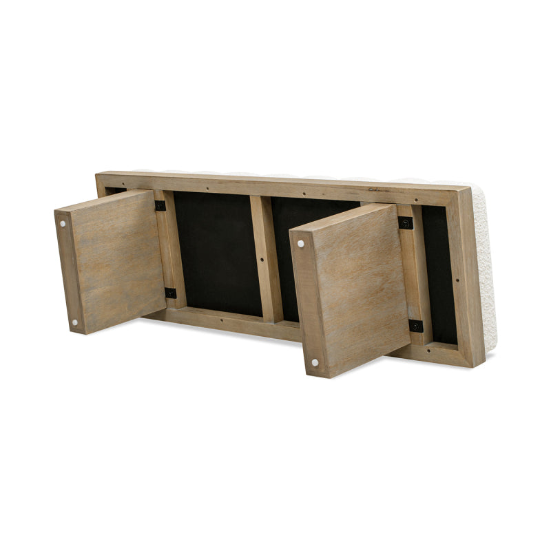 Modern Accent Bench with Boucle Fabric Upholstery - Ivory White & Neutral Tones, Sturdy Construction & Plush Cushioning, 27\