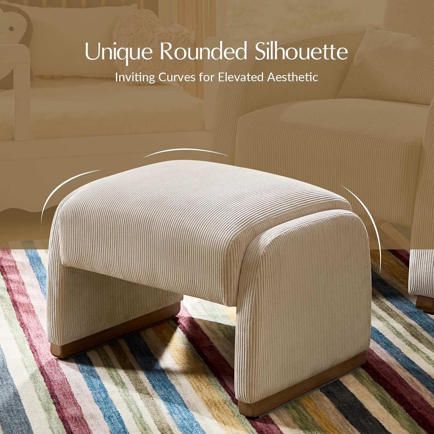 Modern Corduroy Ottoman with Solid Wood Legs, Foot Stools Ottoman with Versatile Footrest, Extra Seat And Decorative Accent