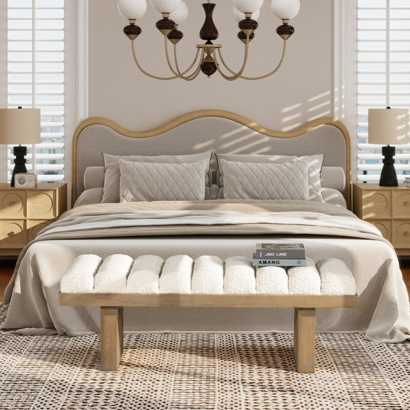Modern Accent Bench with Boucle Fabric Upholstery - Ivory White & Neutral Tones, Sturdy Construction & Plush Cushioning, 27\