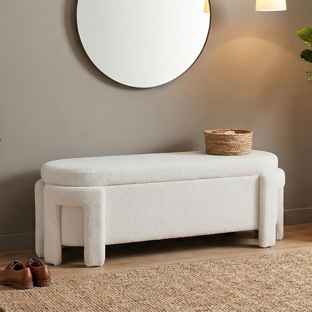 1pc 50 Inches Ottoman Storage Bench, Modern End Of Bed Bench with Upholstered Seating, Comfy Cute Oval Entryway Bench for Living Room\u002FBedroom\u002FEntrance\u002FHallway