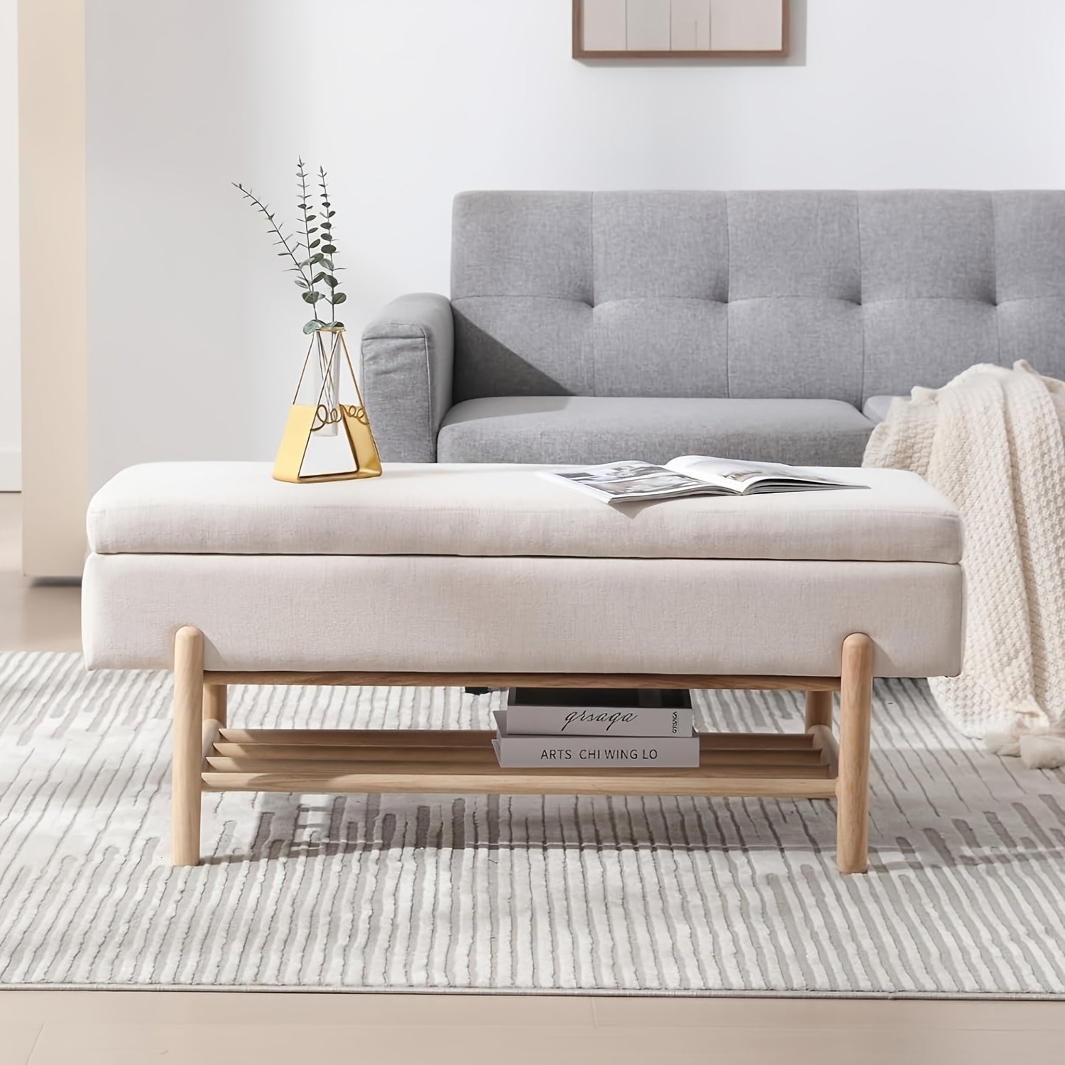1 Pc Bedroom Living Room Modern Storage Stool, with Wooden Shoe Rack, Long Seat Stool, and Storage Corridor Stool At The End of The Bed, Suitable for Farmhouses\u002F corridors\u002F lobbies