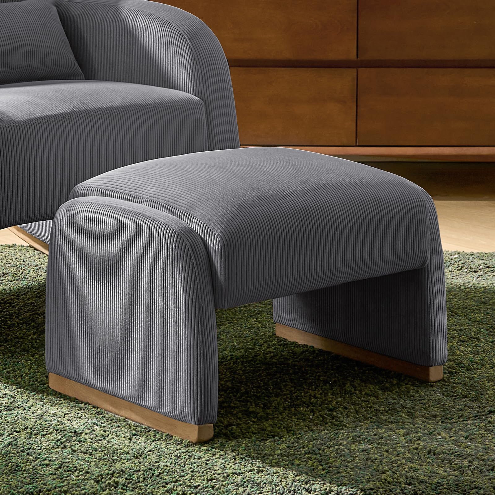 Modern Corduroy Ottoman with Solid Wood Legs, Foot Stools Ottoman with Versatile Footrest, Extra Seat And Decorative Accent