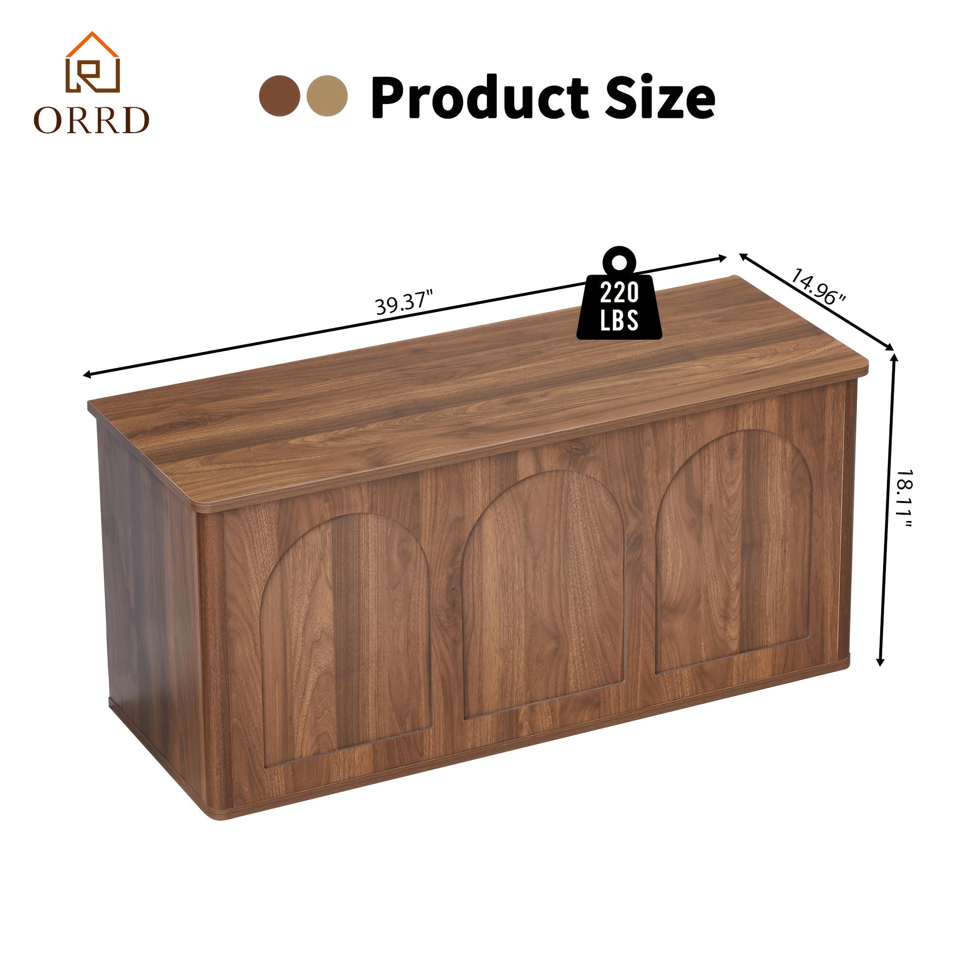 ORRD 43'' Flip-Top Storage Chest - Solid Wood & MDF Farmhouse Bench with Shoe Storage, Wood Trunk for Entryway, Bedroom, Living Room | Heavy-Duty, -Tip, Curved Edges (Compatible with wood floors)