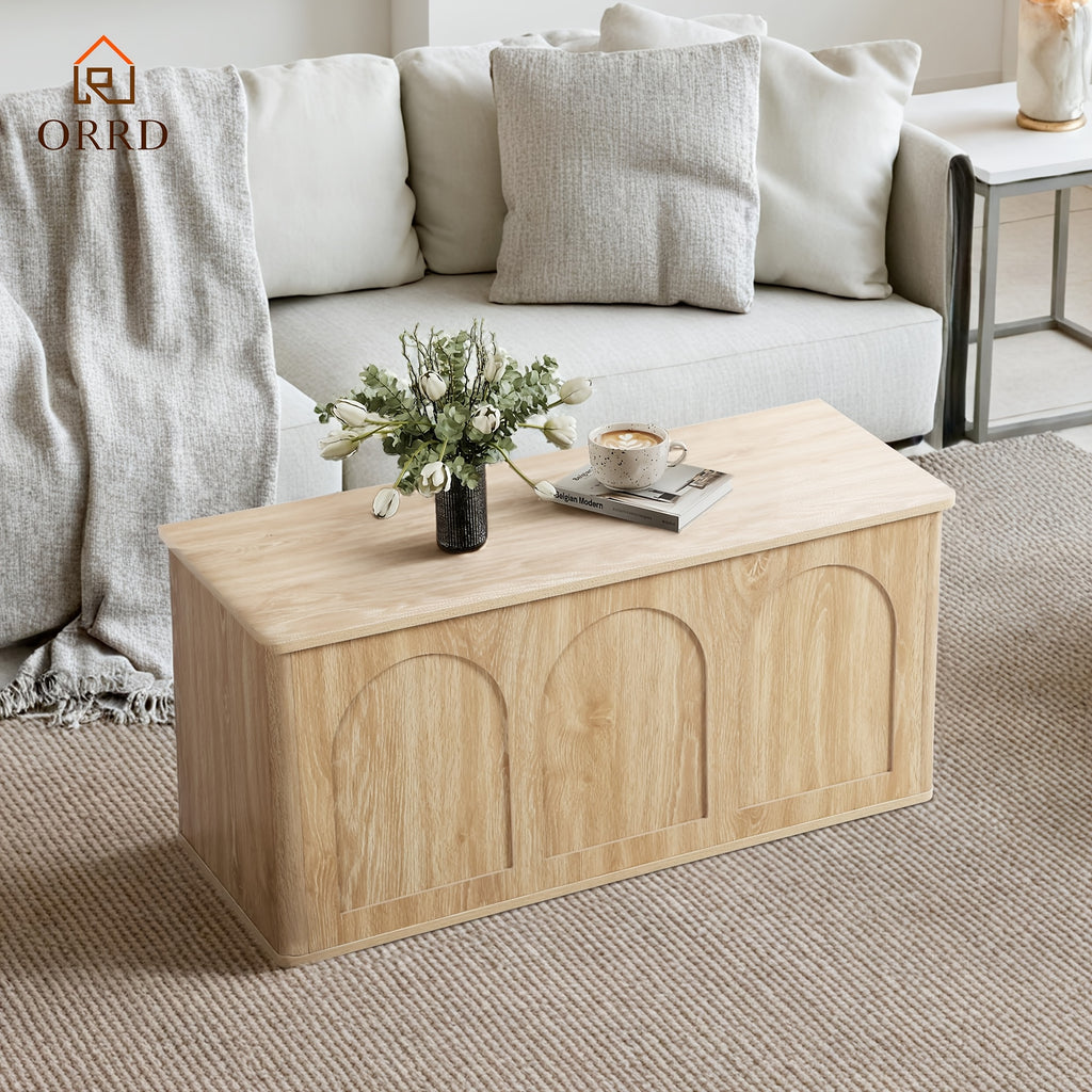 ORRD 43'' Flip-Top Storage Chest - Solid Wood & MDF Farmhouse Bench with Shoe Storage, Wood Trunk for Entryway, Bedroom, Living Room | Heavy-Duty, -Tip, Curved Edges (Compatible with wood floors)