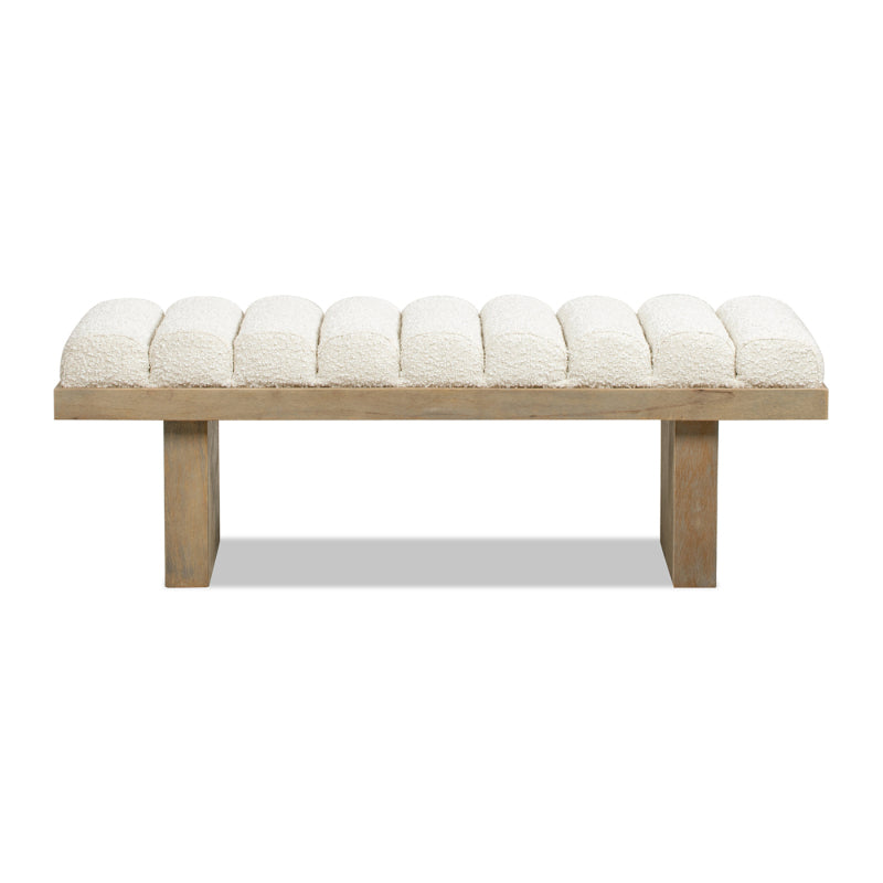 Modern Accent Bench with Boucle Fabric Upholstery - Ivory White & Neutral Tones, Sturdy Construction & Plush Cushioning, 27\