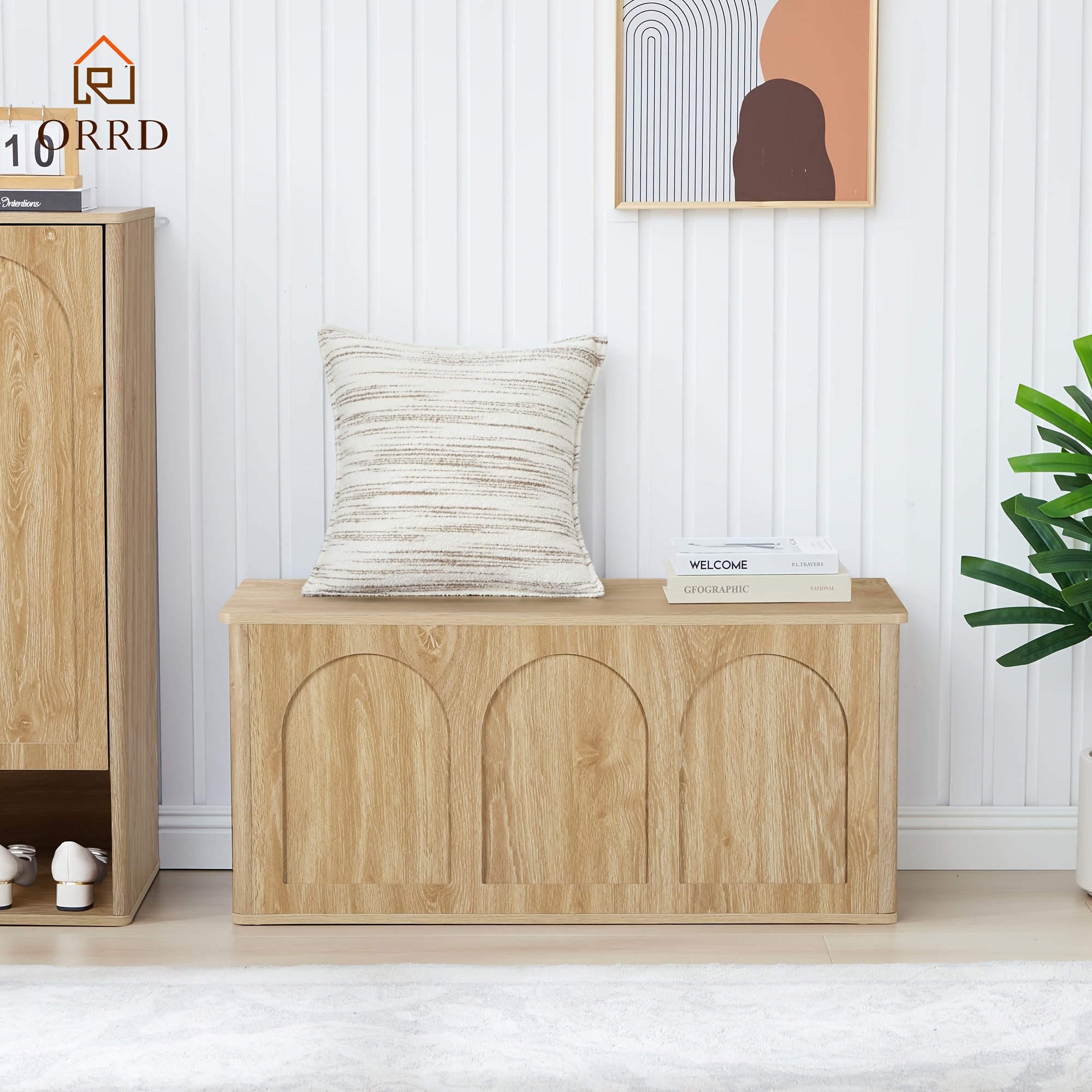 ORRD 43'' Flip-Top Storage Chest - Solid Wood & MDF Farmhouse Bench with Shoe Storage, Wood Trunk for Entryway, Bedroom, Living Room | Heavy-Duty, -Tip, Curved Edges (Compatible with wood floors)