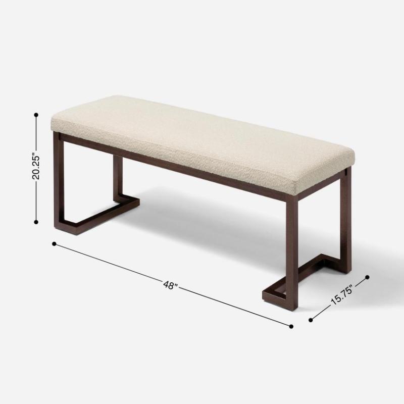 48 Inch Modern Upholstered Bench with Sturdy Metal Frame - Boucle Fabric in White Cream Beige, Noise-Reducing & Stable No-Assembly Indoor Bench for Entryway, Living Room, Bedroom, Hallway - Luxury Accent Seating ( Color