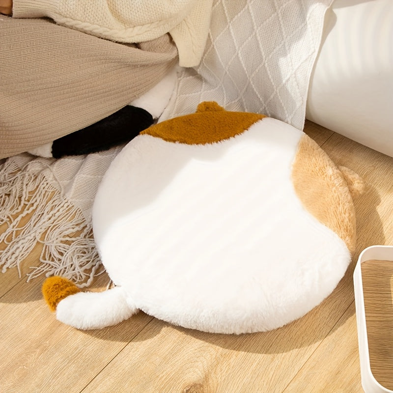1pc Cat Plush Throw Pillow - Round Cushion, Suitable for Living Room, Study Chair - Hand Wash Special, Mixed Color Zipper Design, All-Season Comfortable Home Decor, Fun Room Embellishment, Splicing Style