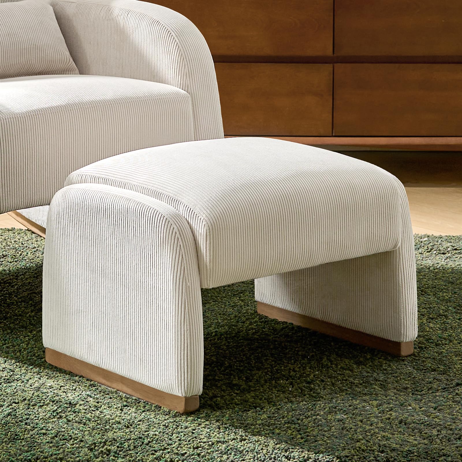 Modern Corduroy Ottoman with Solid Wood Legs, Foot Stools Ottoman with Versatile Footrest, Extra Seat And Decorative Accent