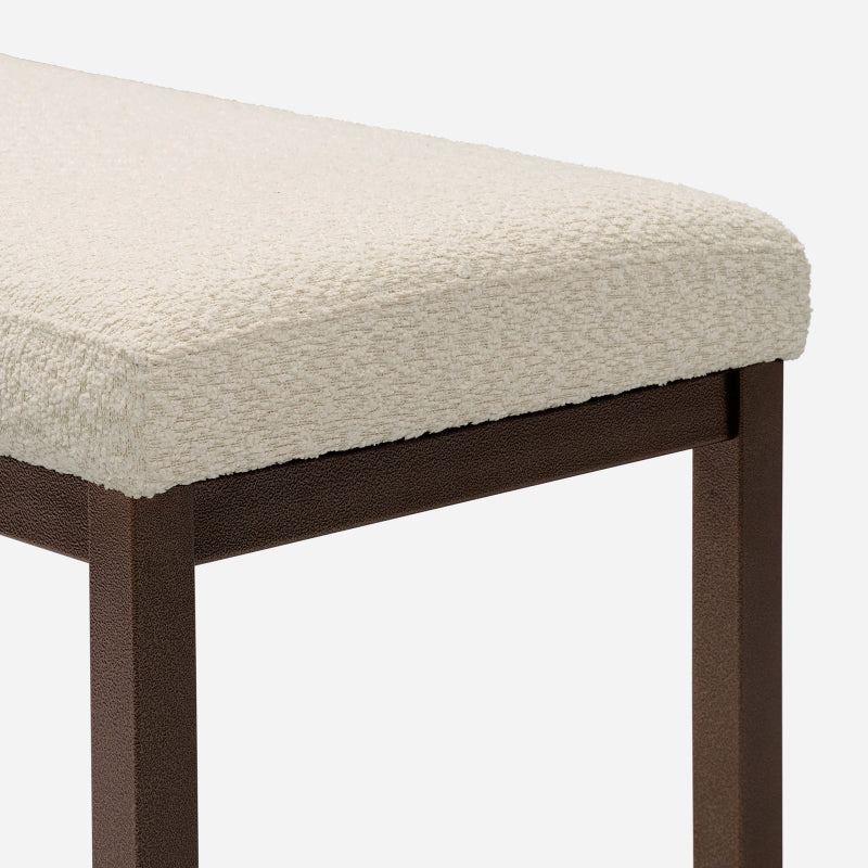 48 Inch Modern Upholstered Bench with Sturdy Metal Frame - Boucle Fabric in White Cream Beige, Noise-Reducing & Stable No-Assembly Indoor Bench for Entryway, Living Room, Bedroom, Hallway - Luxury Accent Seating ( Color