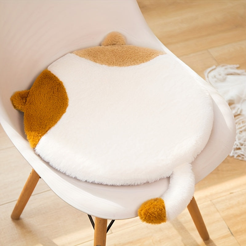 1pc Cat Plush Throw Pillow - Round Cushion, Suitable for Living Room, Study Chair - Hand Wash Special, Mixed Color Zipper Design, All-Season Comfortable Home Decor, Fun Room Embellishment, Splicing Style